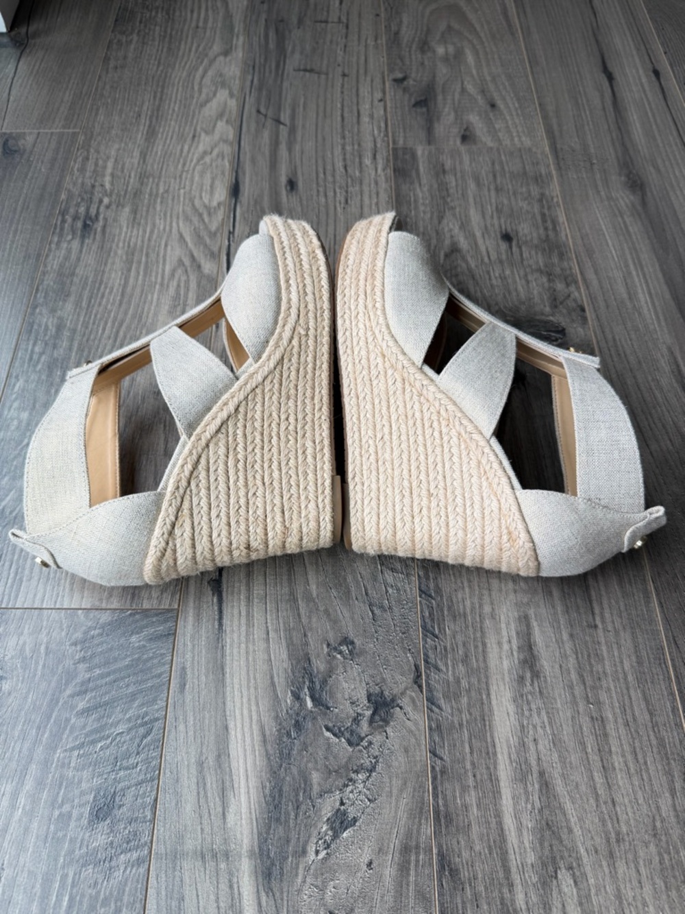 Michael Kors Damita Espadrille Wedge Sandals with Gold Zipper - Linen Look - 8 - Picture 10 of 13